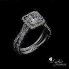 1.58 Cushion cut diamond halo double band Engagment Ring set in 18k White gold 